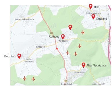 Ein Kartenausschnitt zeigt die markierten Windparks